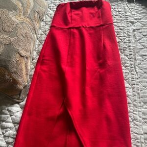 Lulus Strapless Red Midi Dress with Front Slit (Size S)